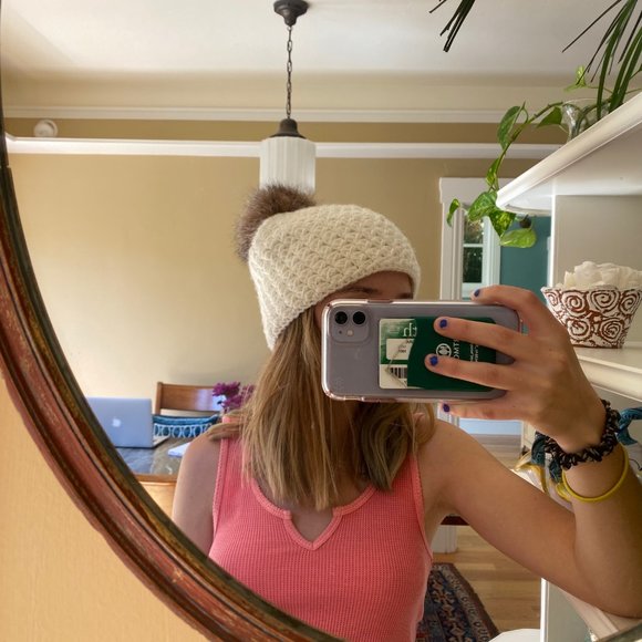 Knit Hat with Real Fur Pom - Picture 5 of 5
